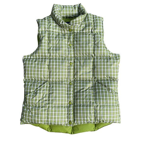 Lands End Tartan Plaid Down Puffer Vest Green Quilted Outdoor Cabin Gorpcore-M - Picture 1 of 12